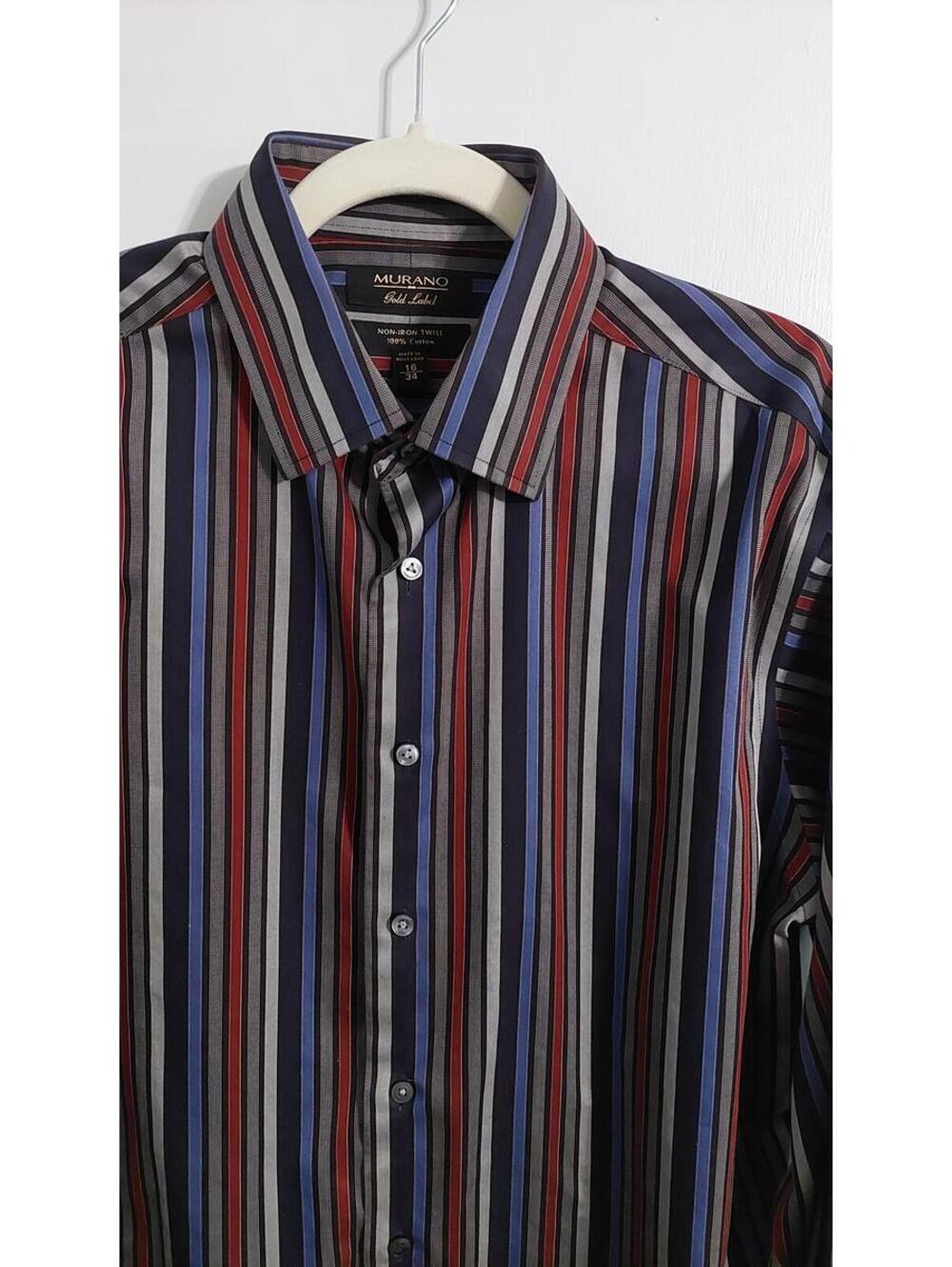 Murano Men's Long Sleeve Button-Up Shirt Striped Pattern